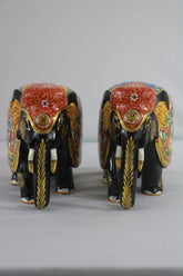 Black Painted Wooden Mughal Elephants – Elegant Decorative Figurines
